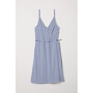 H&M Modal-Blend Wrap Dress in Blue and White Stripe, Size L